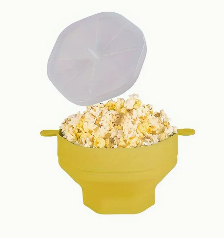 Collapsible Silicone Microwave Popcorn Maker Bowl with Lid