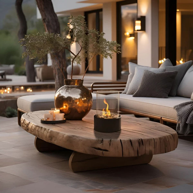 Bioethanol Table Fireplace with Glass and Metal Base for Indoor and Outdoor Use