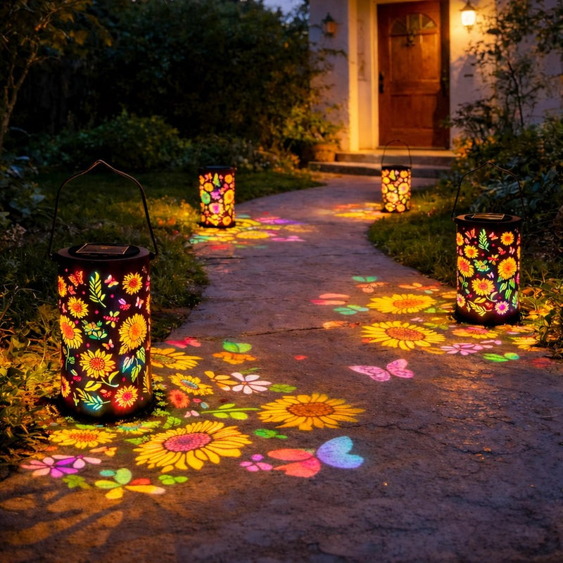 Solar Garden Lantern with Floral Light Pattern