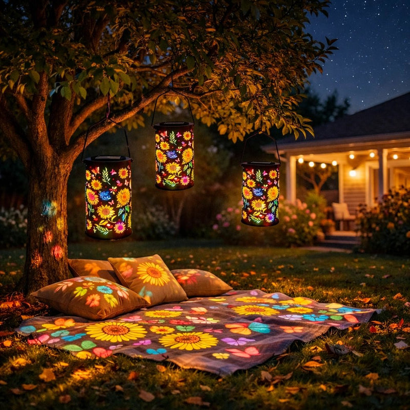Solar Garden Lantern with Floral Light Pattern