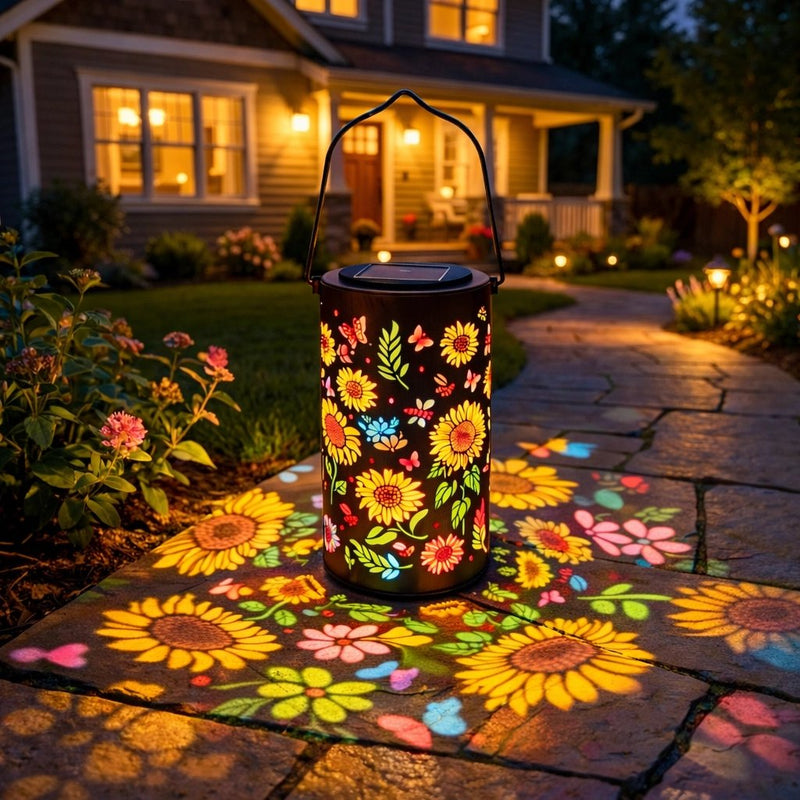 Solar Garden Lantern with Floral Light Pattern