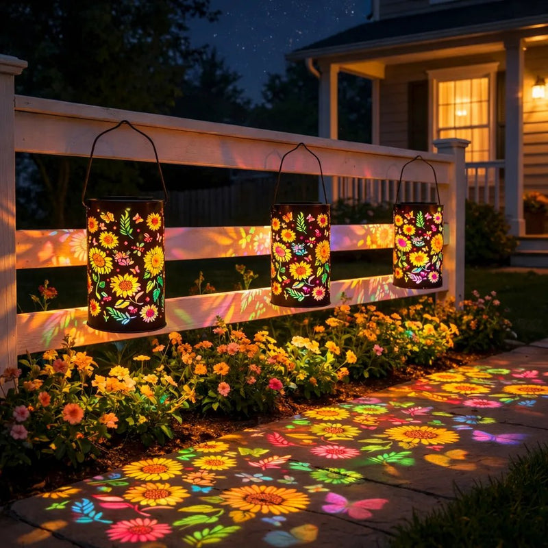 Solar Garden Lantern with Floral Light Pattern