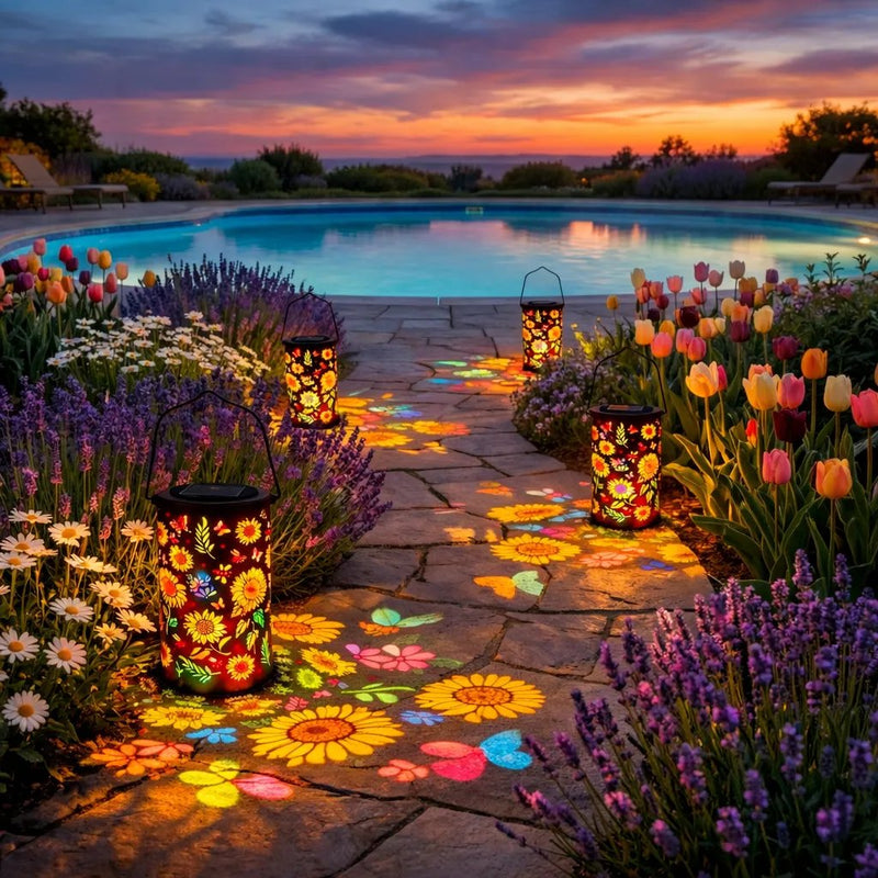 Solar Garden Lantern with Floral Light Pattern