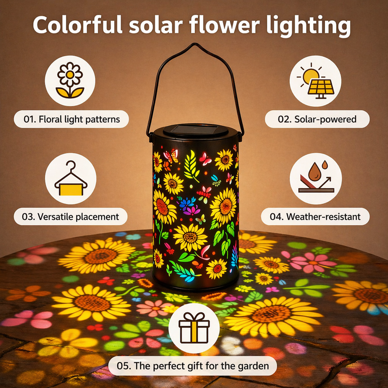Solar Garden Lantern with Floral Light Pattern