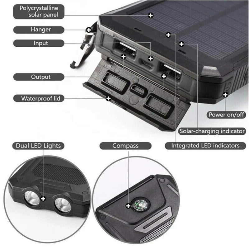20000mAh Solar Power Bank – Waterproof, Rugged & With Torch