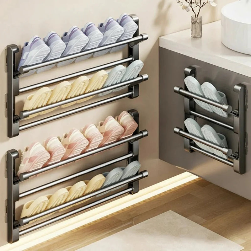 Wall-Mounted Shoe Rack with Drainage System for Space-Saving Storage
