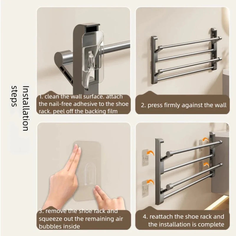 Wall-Mounted Shoe Rack with Drainage System for Space-Saving Storage