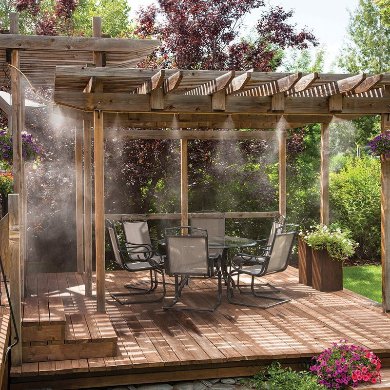 Garden and Patio Misting System with Adjustable Spray Nozzles