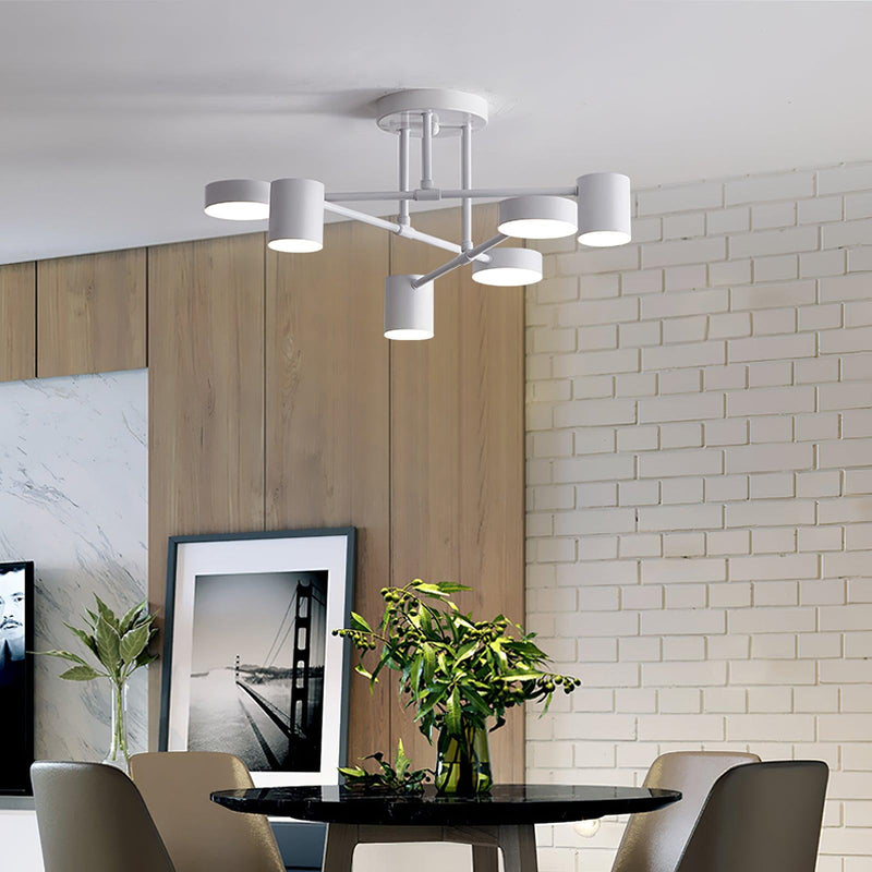 Six-Light Metal Ceiling Fixture with Cylindrical Shades