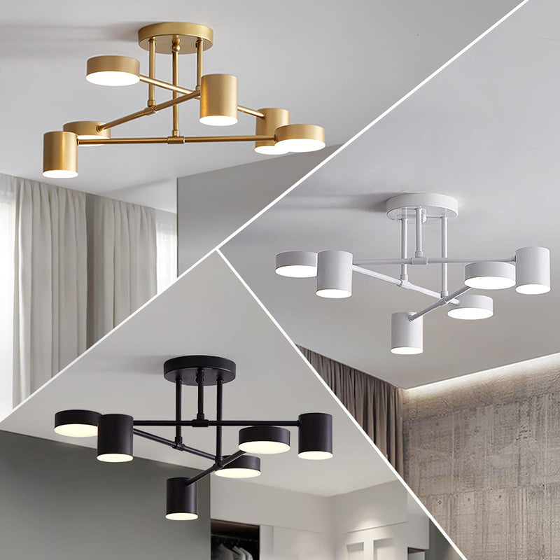 Six-Light Metal Ceiling Fixture with Cylindrical Shades