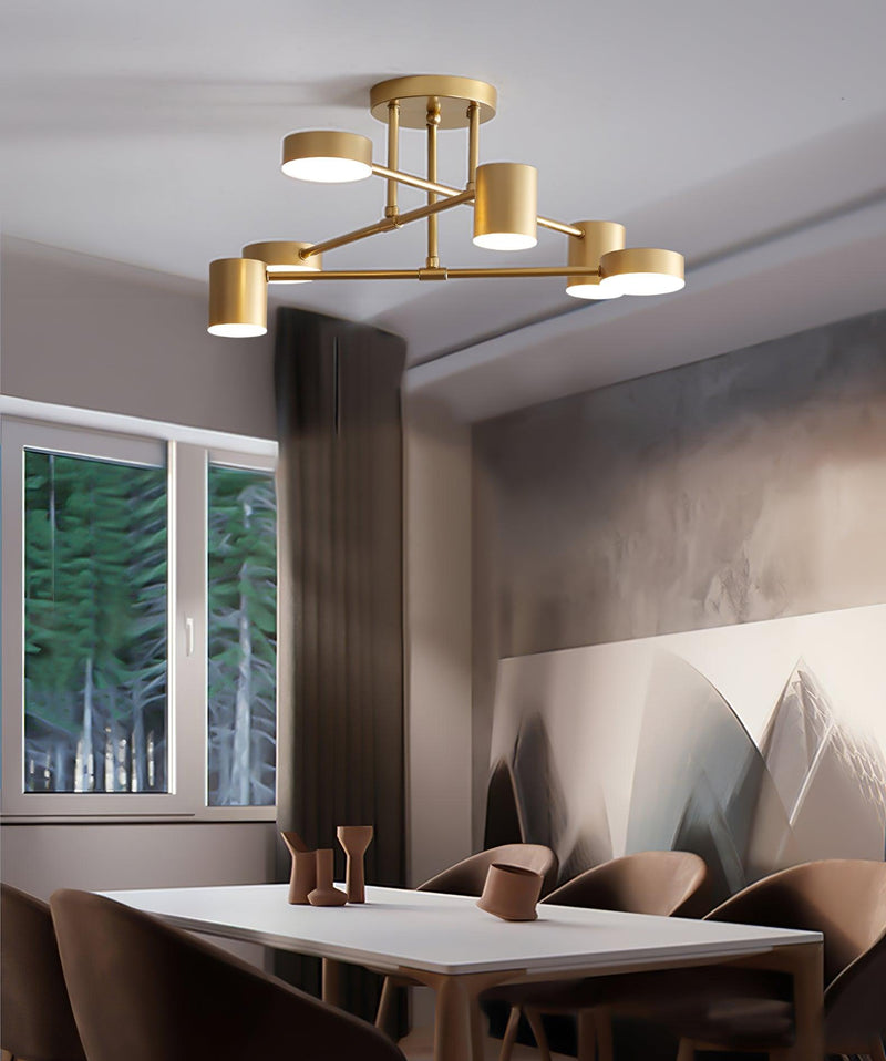 Six-Light Metal Ceiling Fixture with Cylindrical Shades