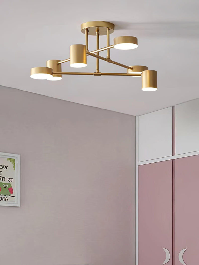 Six-Light Metal Ceiling Fixture with Cylindrical Shades