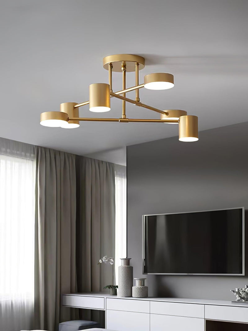 Six-Light Metal Ceiling Fixture with Cylindrical Shades