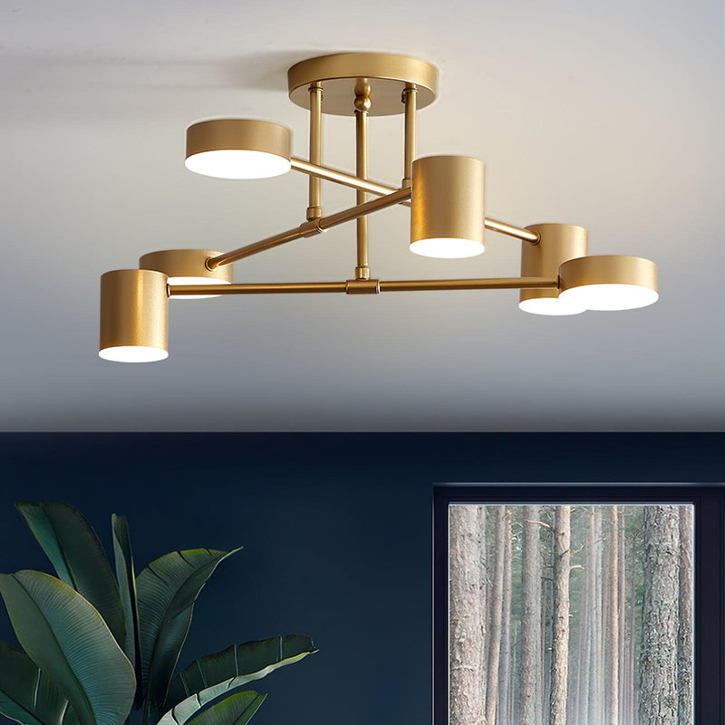 Six-Light Metal Ceiling Fixture with Cylindrical Shades