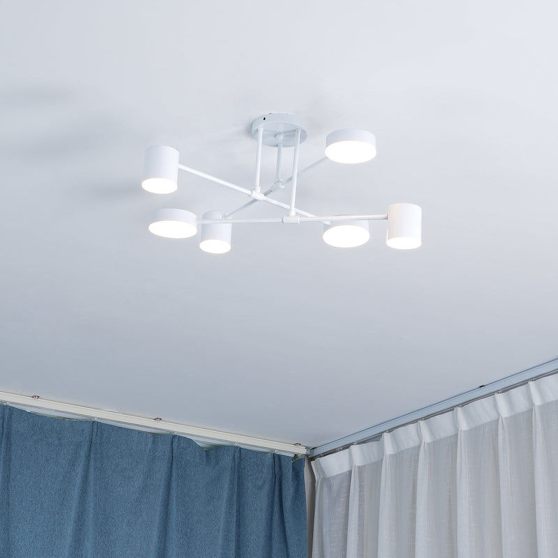 Six-Light Metal Ceiling Fixture with Cylindrical Shades