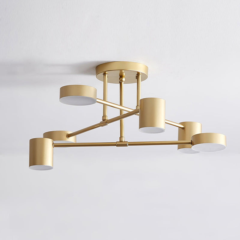 Six-Light Metal Ceiling Fixture with Cylindrical Shades