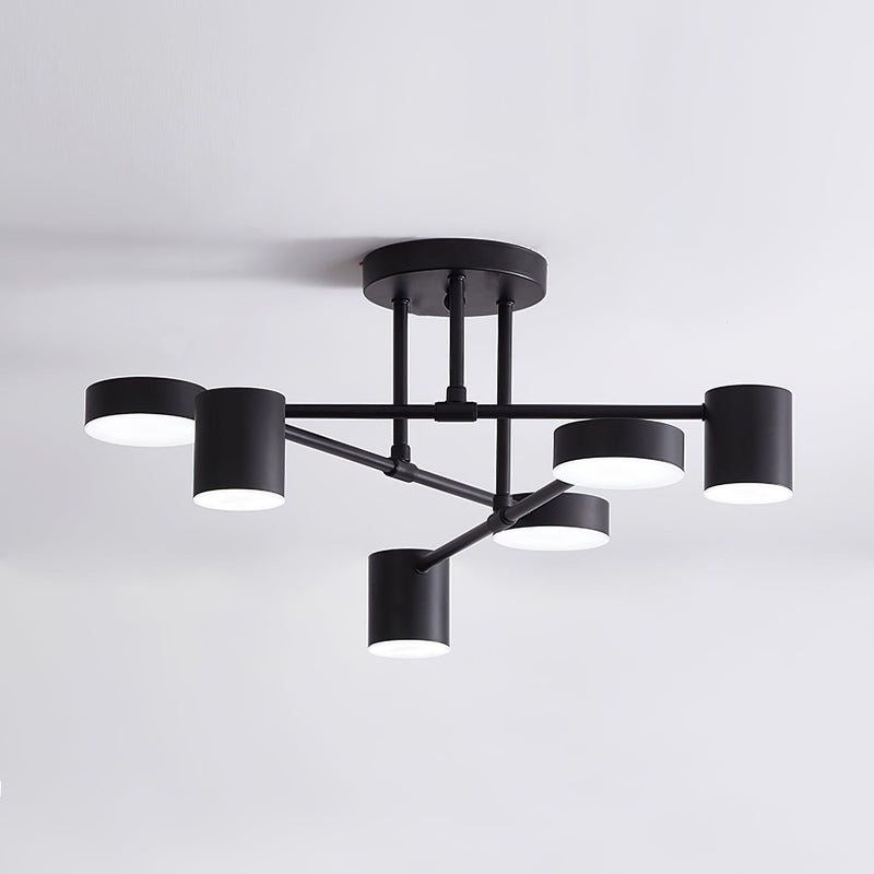 Six-Light Metal Ceiling Fixture with Cylindrical Shades
