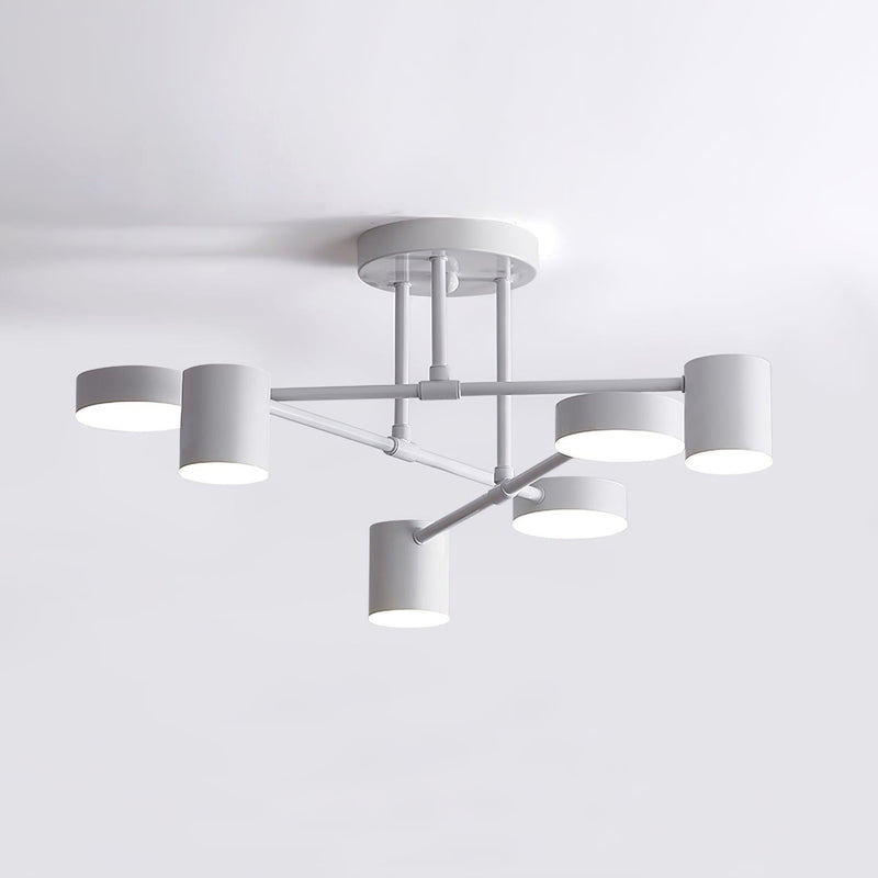 Six-Light Metal Ceiling Fixture with Cylindrical Shades