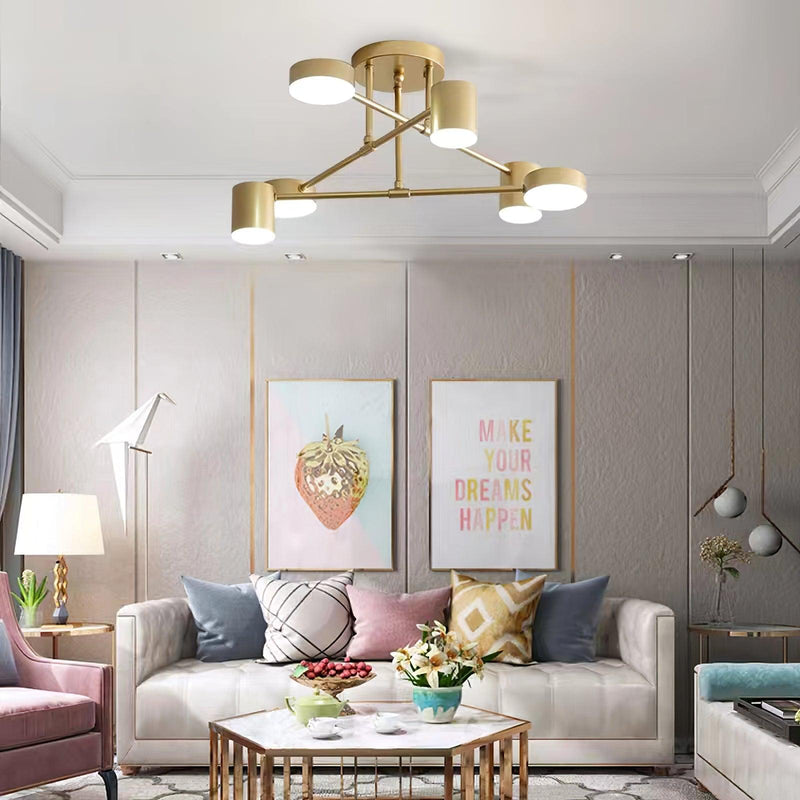Six-Light Metal Ceiling Fixture with Cylindrical Shades