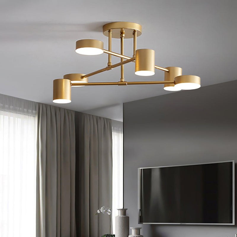 Six-Light Metal Ceiling Fixture with Cylindrical Shades