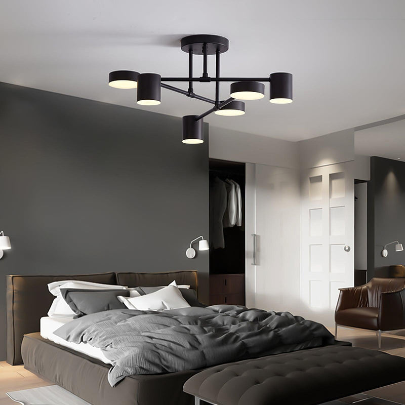 Six-Light Metal Ceiling Fixture with Cylindrical Shades