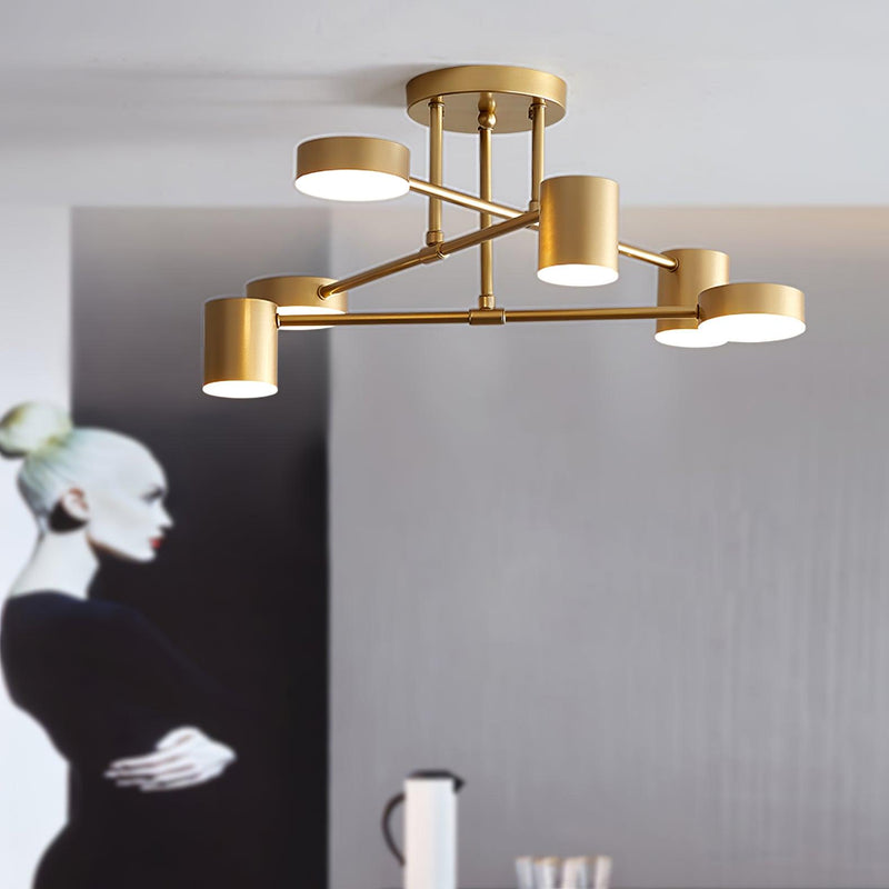 Six-Light Metal Ceiling Fixture with Cylindrical Shades
