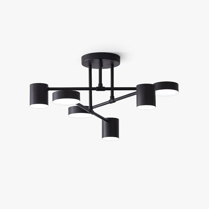 Six-Light Metal Ceiling Fixture with Cylindrical Shades