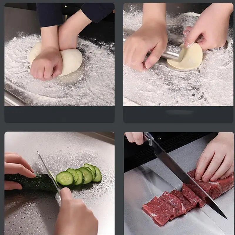 Stainless Steel Cutting Board with Non-Slip Base & Raised Edge