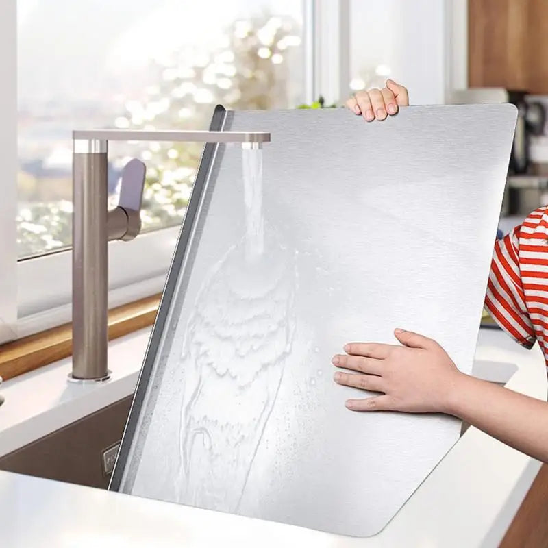 Stainless Steel Cutting Board with Non-Slip Base & Raised Edge