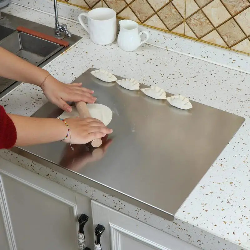 Stainless Steel Cutting Board with Non-Slip Base & Raised Edge