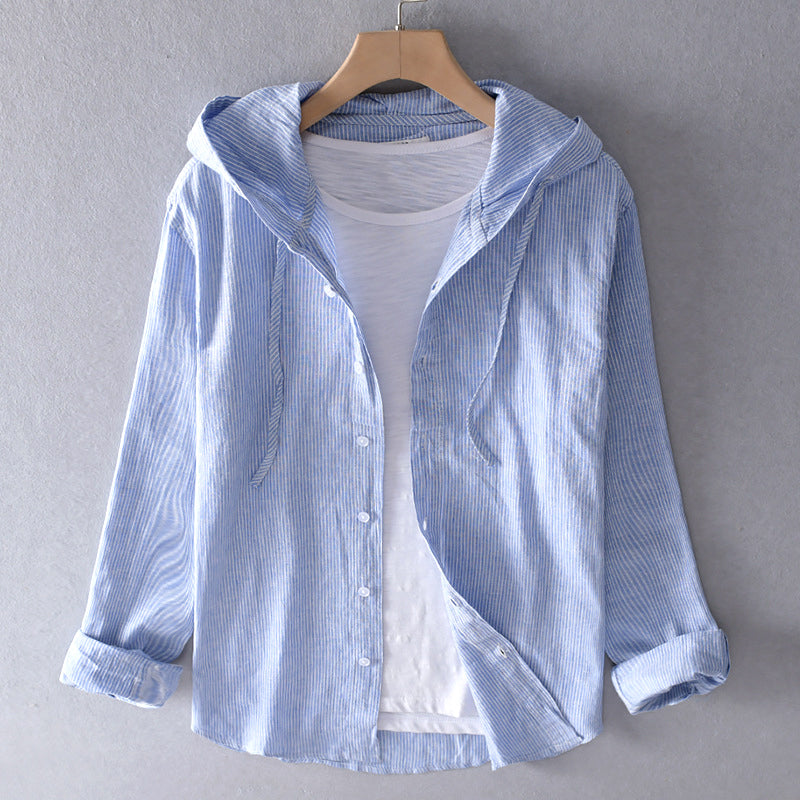 Loose Fit Women's Blouse with Hood in Airy Cotton Linen Blend