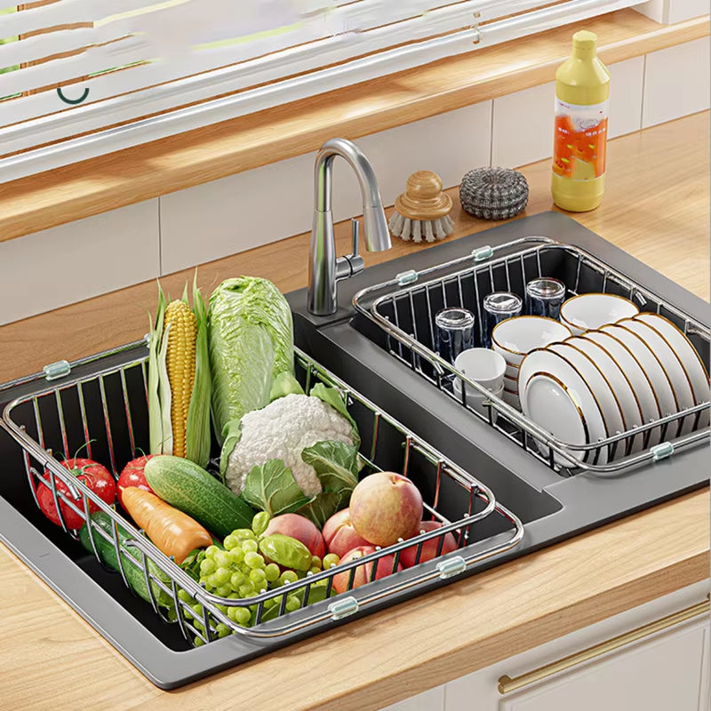 Dish Drainer with Extendable Rails for Over-Sink Drying