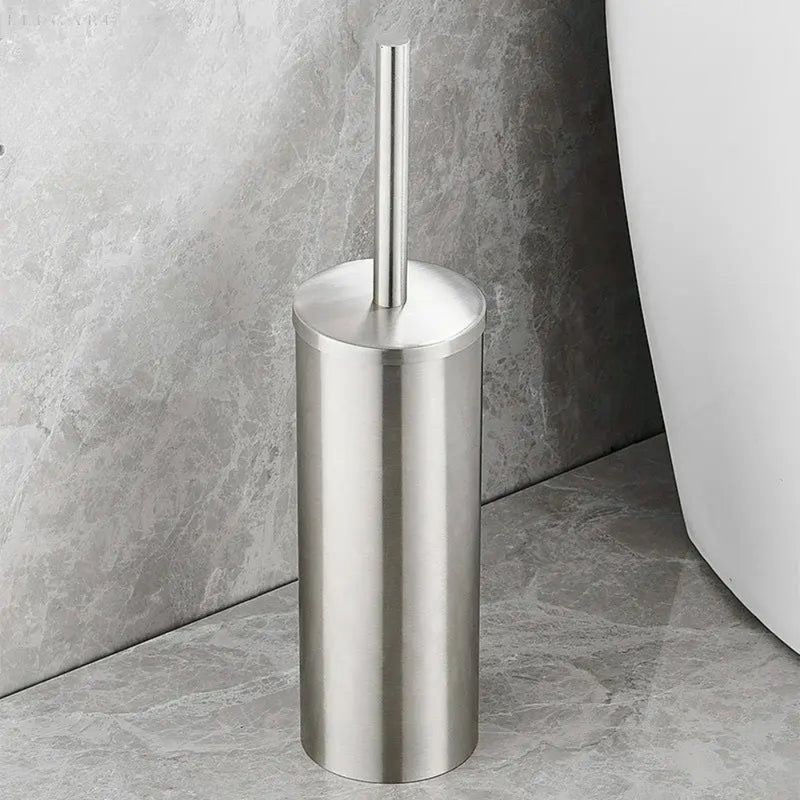 Toilet Brush with Cylindrical Holder and Fitted Lid