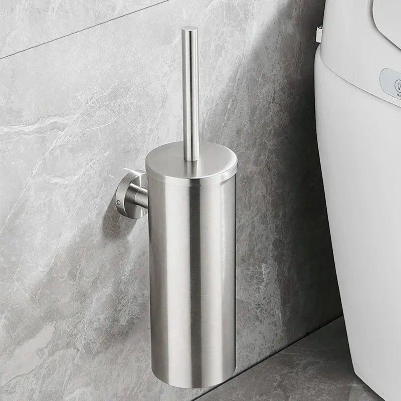 Toilet Brush with Cylindrical Holder and Fitted Lid