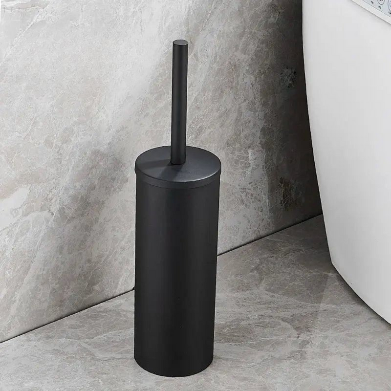 Toilet Brush with Cylindrical Holder and Fitted Lid