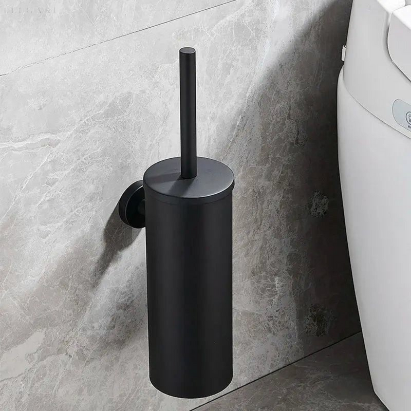 Toilet Brush with Cylindrical Holder and Fitted Lid