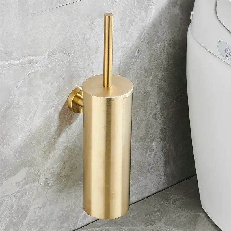 Toilet Brush with Cylindrical Holder and Fitted Lid