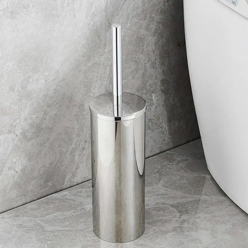 Toilet Brush with Cylindrical Holder and Fitted Lid