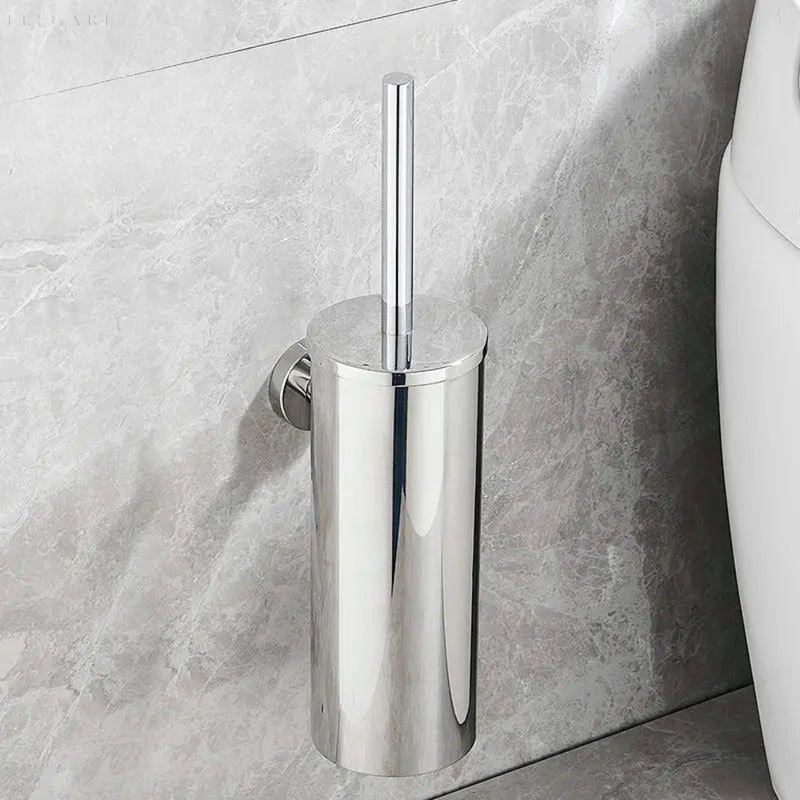 Toilet Brush with Cylindrical Holder and Fitted Lid