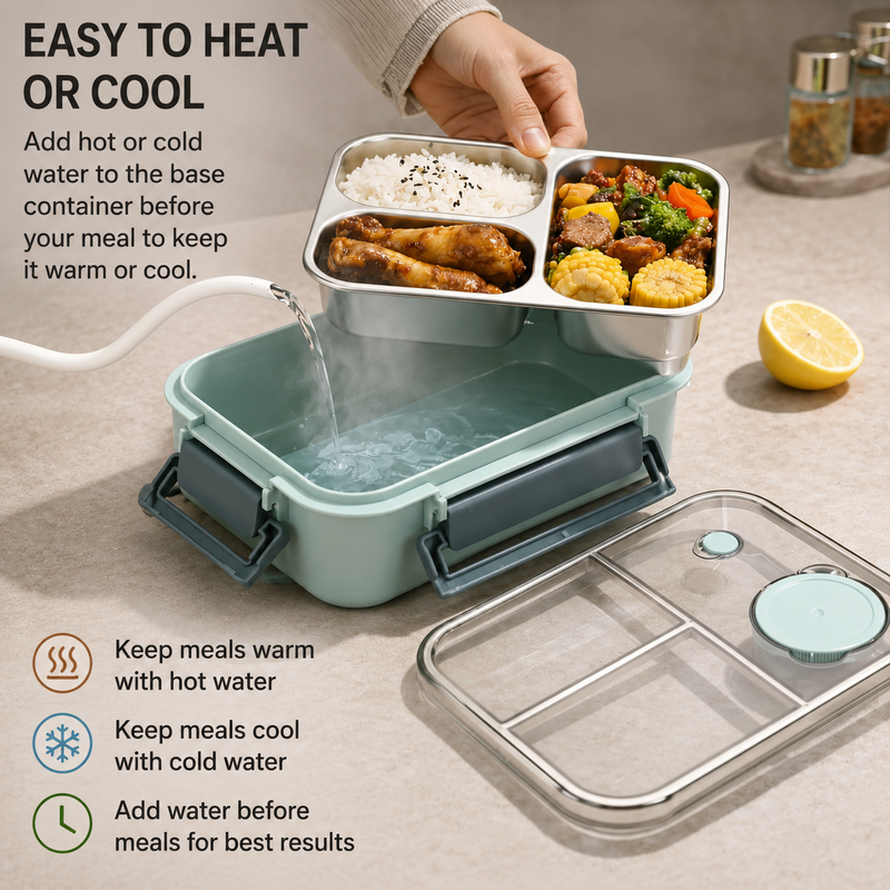 Insulated Stainless Steel Lunch Box with Compartments