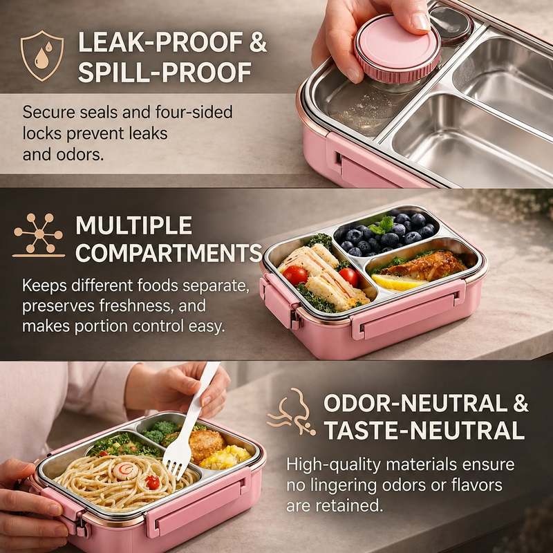 Insulated Stainless Steel Lunch Box with Compartments