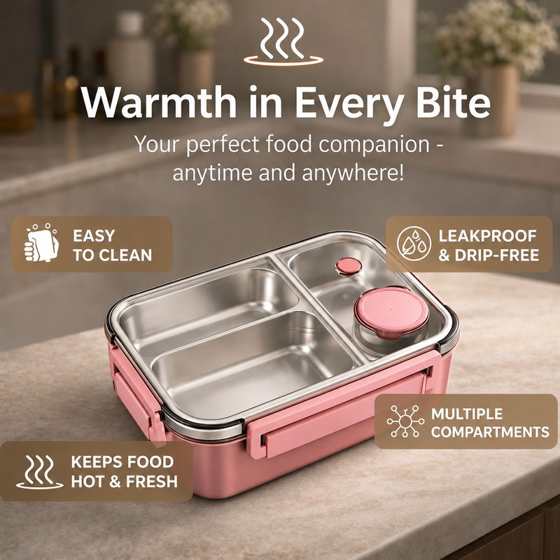 Insulated Stainless Steel Lunch Box with Compartments