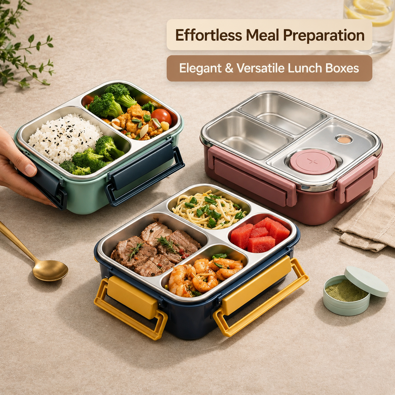 Insulated Stainless Steel Lunch Box with Compartments