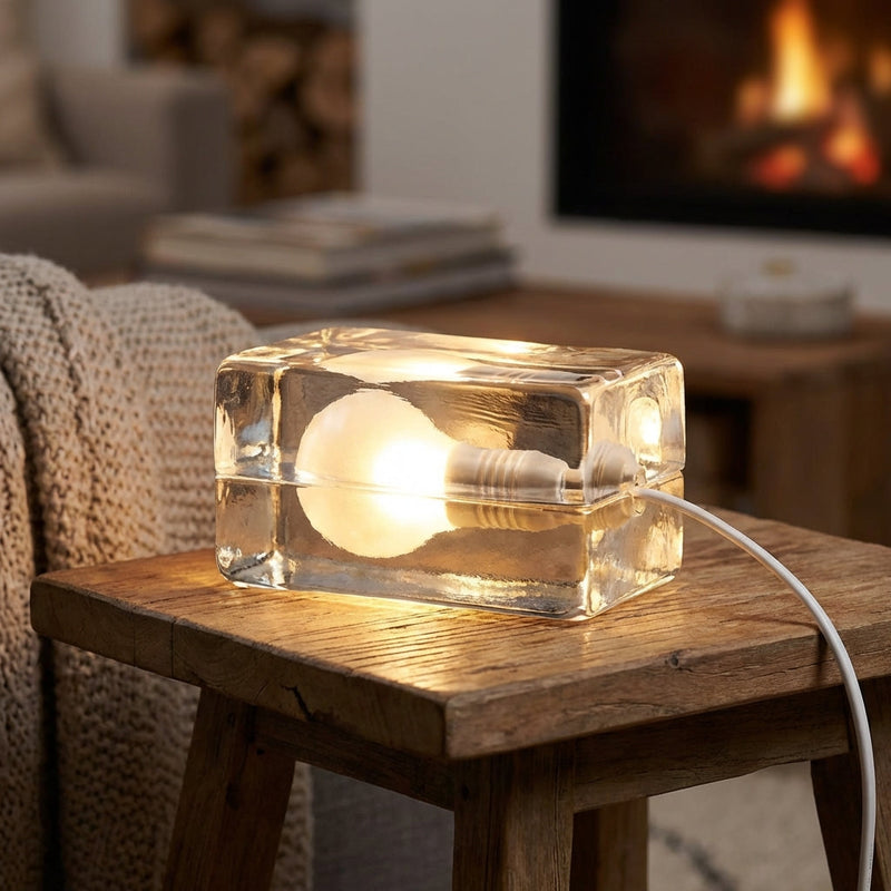 Evadne Clear Glass Cube Table Lamp