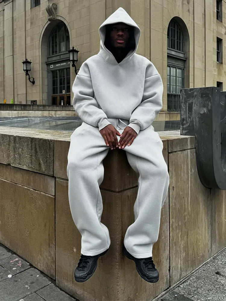 Hoodie and Trouser Set for Men with Relaxed Fit and Wide Legs