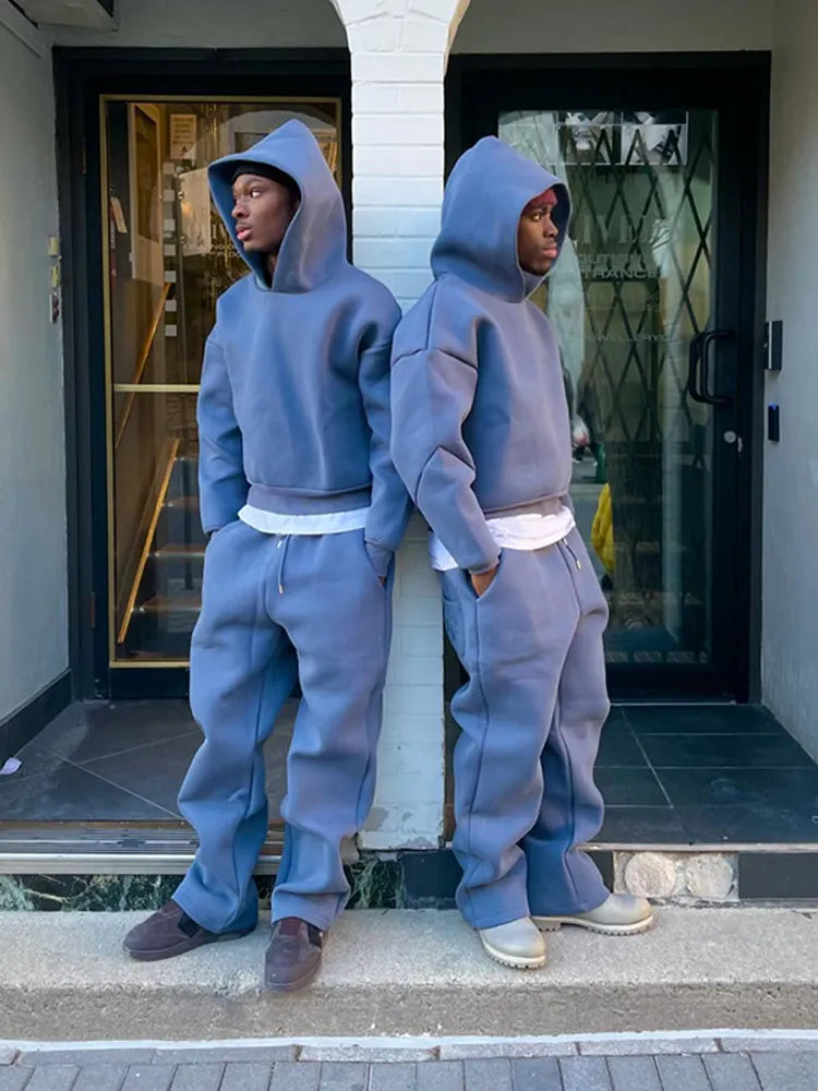 Hoodie and Trouser Set for Men with Relaxed Fit and Wide Legs