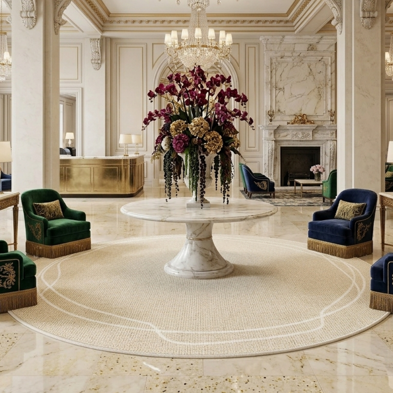 Round Textured Area Rug with Non-Slip Backing