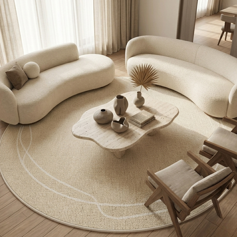Round Textured Area Rug with Non-Slip Backing