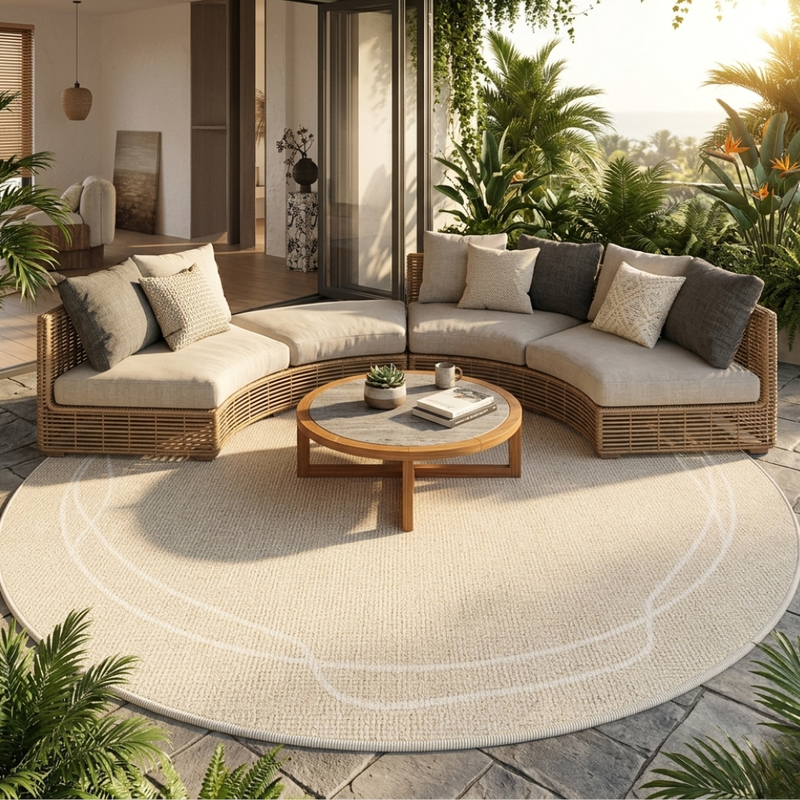 Round Textured Area Rug with Non-Slip Backing