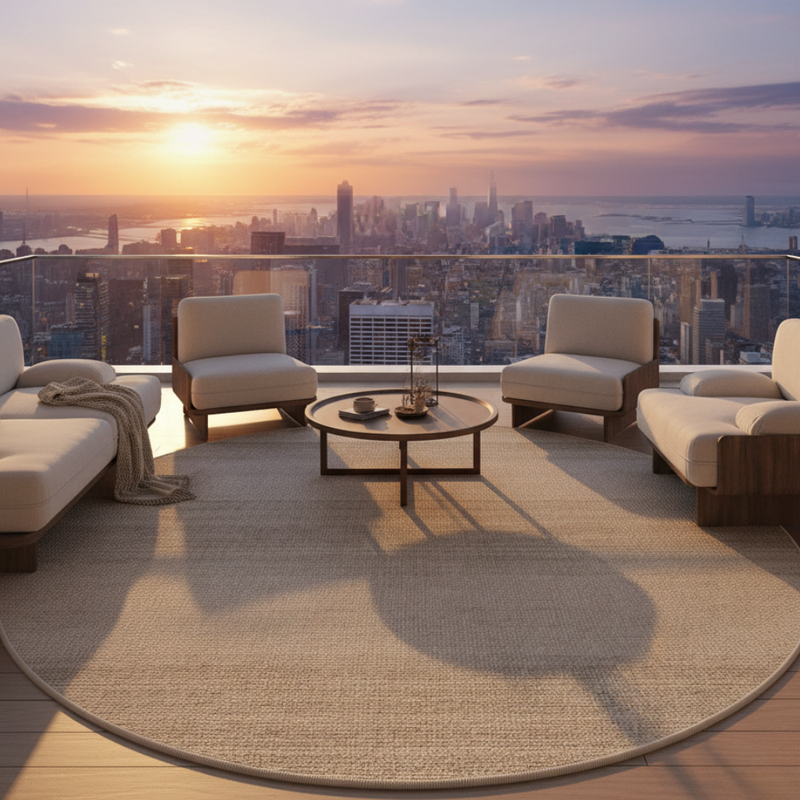 Round Textured Area Rug with Non-Slip Backing